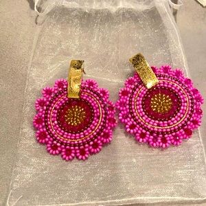 Gorgeous handmade pink beaded earrings from Peru